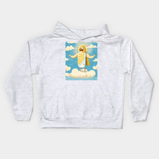 Cheesus Jesus Christ Funny Cheese Christian Pun Christmas Kids Hoodie by starryskin